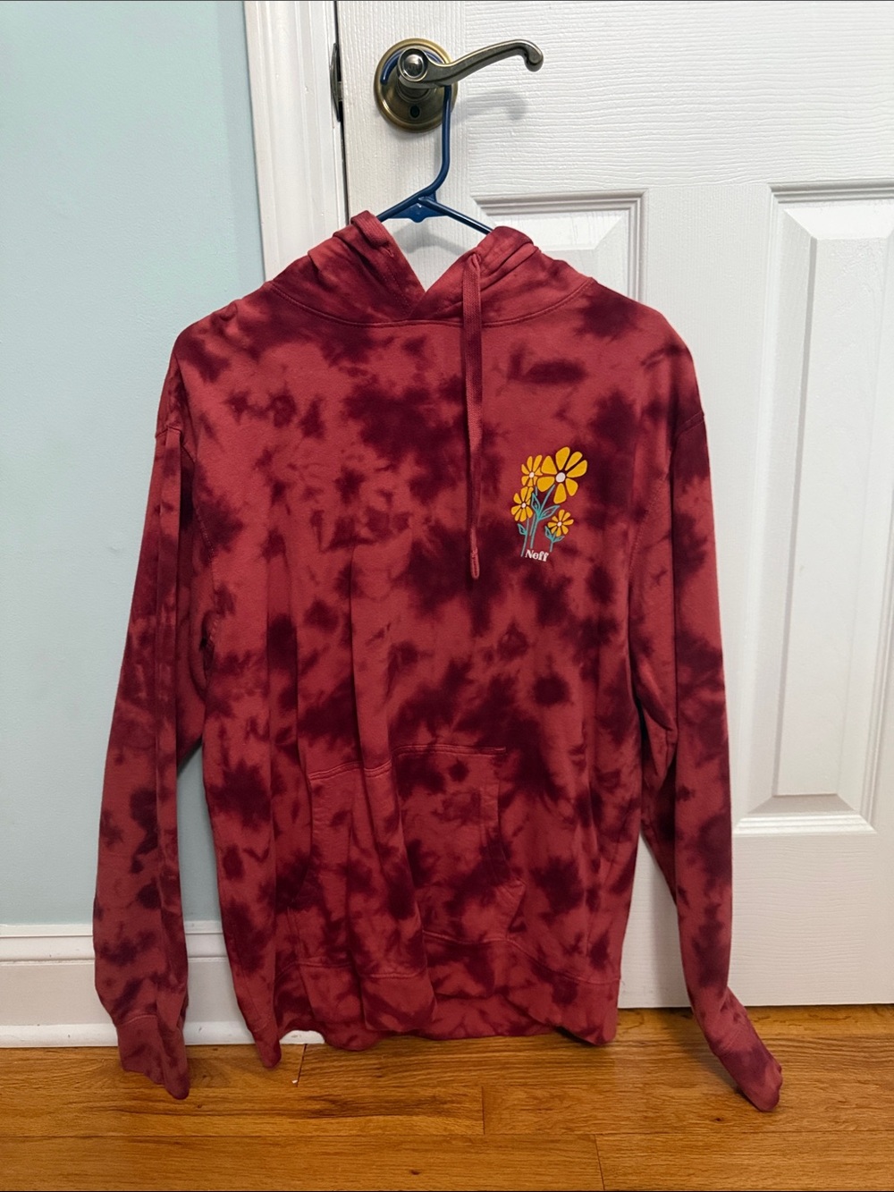 Neff Maroon Tie-Dye hoodie with Yellow Floral Patch